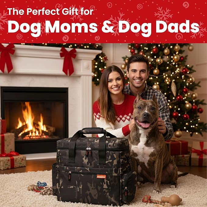 The Original Doggy Bag™- Dog Travel Bag for Supplies - Ultimate Gift for Dog Moms & Dads, Doggy Lovers & Pet Owners for Christmas- Includes 2 BPA-Free Travel Bowls and 2 Food Containers: Camo