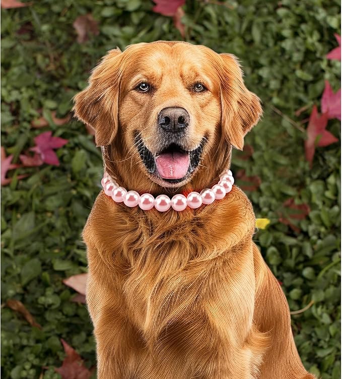 KUDES Chunky Pearl Dog Necklace (Beads 20mm),Elegant Classic Super Big Pearl Collar Necklace Accessories for Medium Large Dogs Occasions and Gatherings (Pink, 4XL(Neck Girth 22.5''-25''))