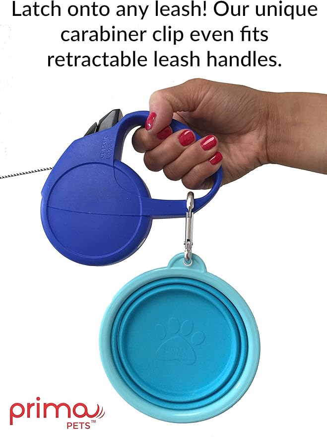 Prima Pet Expandable/Collapsible Silicone Food & Water Travel Bowl with Clip for Small & Medium Dog and Cat, Size: 1.5 Cups (5.1 Inch Diameter Bowl) (Pink)