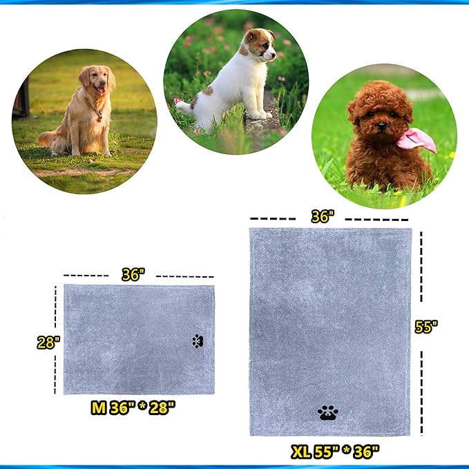 Extra Large Dog Towel - Pack of 3 - Super Absorbent Soft Microfiber Pet Bath Grooming Towels for Drying Dogs and Other Pets (XL-55" * 36", Green and Brown and Gray)