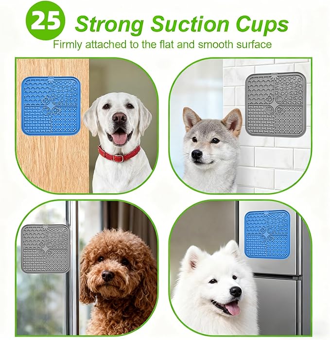 Lick Mat for Dogs & Cats 5 PCS Set 2 Slow Feeder Lick Mats with Suction Cups, Cat Strip Feeder, Scraper & Brush, Dog Lick Mat for Anxiety Relief & Peanut Butter Pad for Grooming & Boredom