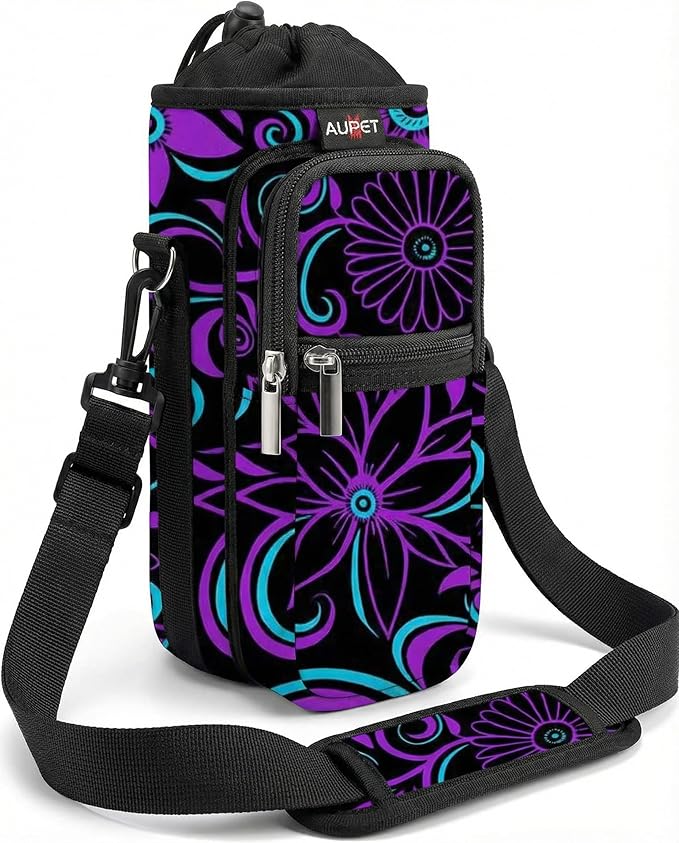 AUPET Water Bottle Sling Bag Sleeve Holder Carrier 25/32/40/64 oz,Insulated Crossbody Water Bottle Case Cover with Strap and Pockets for Men/Women Walking Hiking