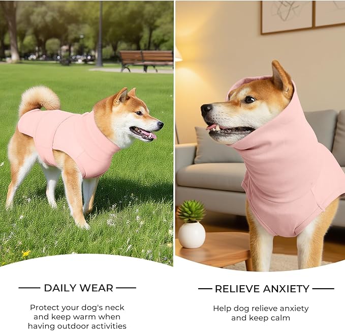 Dog Anxiety Calming Vest Adjustable Turtleneck Thunder Shirt Jacket for Fireworks, Separation, Vet Visits, Pet Hoodie for Large Medium Dogs