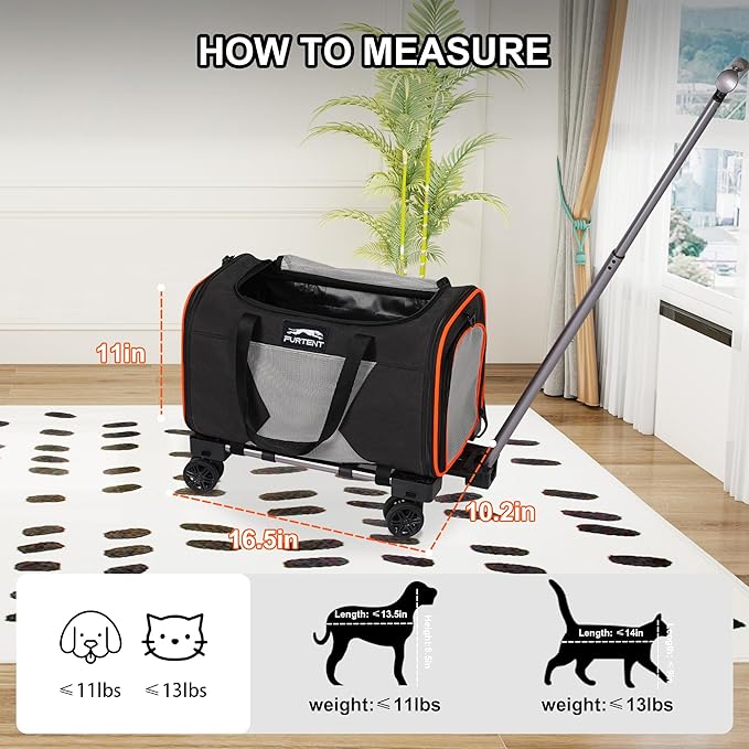Cat Carrier with Wheels – Airline Approved Pet Travel Backpack, Soft-Sided Collapsible Rolling Carrier for Cats and Small Dogs, Expandable Top Loading Ventilated Design, Black