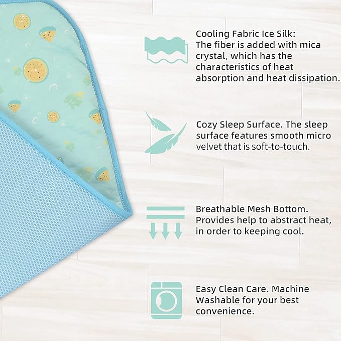 NWK Pet Cooling Mat -Q-Max>0.345 Ice Silk Cooling Mat for Dogs & Cats Portable & Washable Pet Cooling Blanket, Car Seats, Beds for Summer (Green Fruit, 20'' X 16'' X 0.3'')