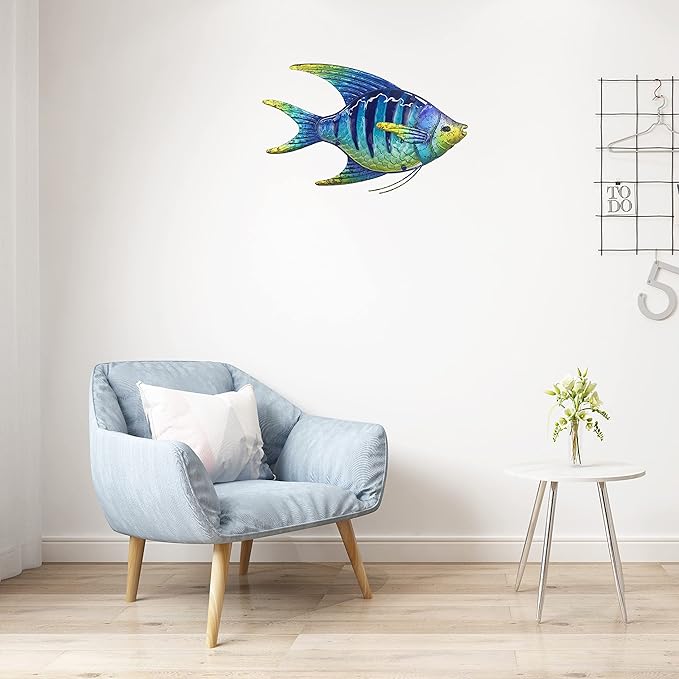 JOYBee 16.25Inch Large Metal Fish Wall Art Décor -Christmas Decorations-Perfect for Coastal，Nautical，Beach Or Boat-Decorations for Indoor Outdoor Kitchen Bathroom Patio Pool or Porch(Blue)