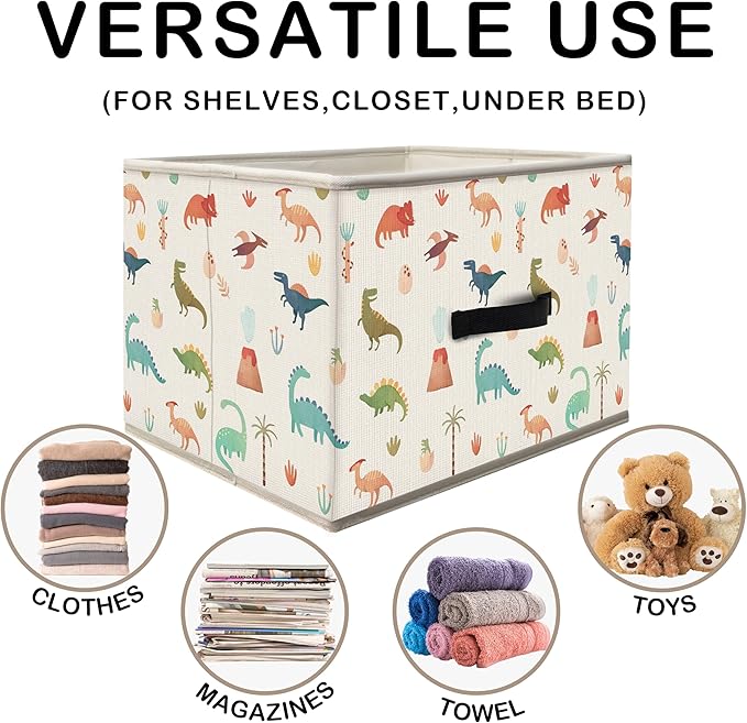 Nogrit Colorful Dinosaur Storage Bins Box, Toybox for Boys, Volcano Woods Dinosaur Foldable Baskets Organizer Container with Handles for Kids Boys Bedroom Bathroom Clothes Toys Books