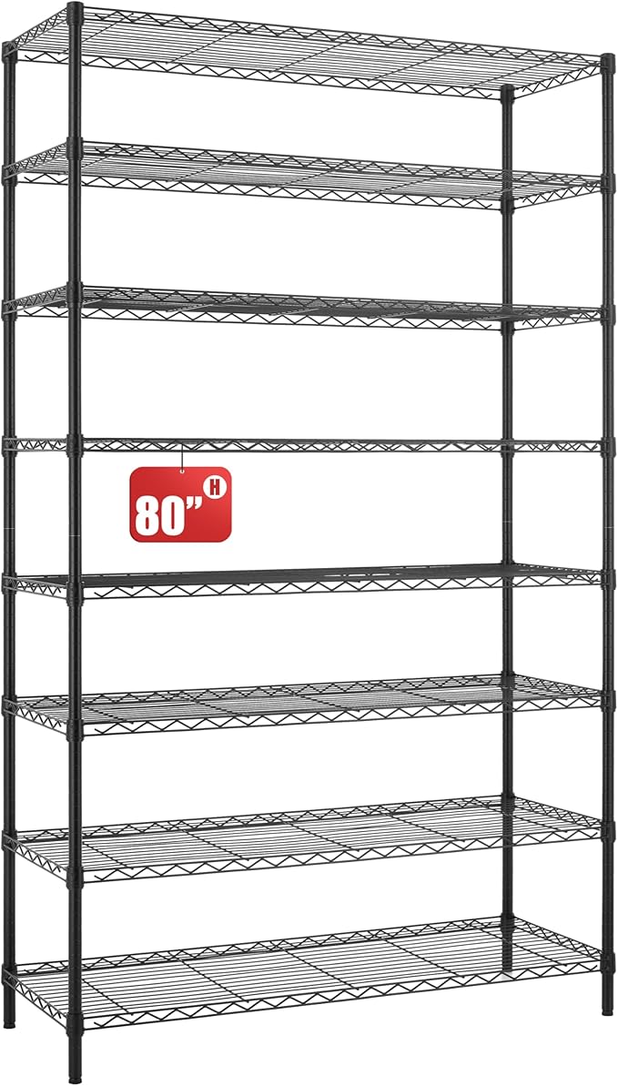 Finnhomy 4000LBS 8-Tier Wire Shelving Unit Adjustable Steel Wire Rack, 18x48x80.2 Inches 8 Shelves Metal Rack, Pantry Shelves for Storage, Metal Garage Shelving with 1" Poles, NSF Certified, Black