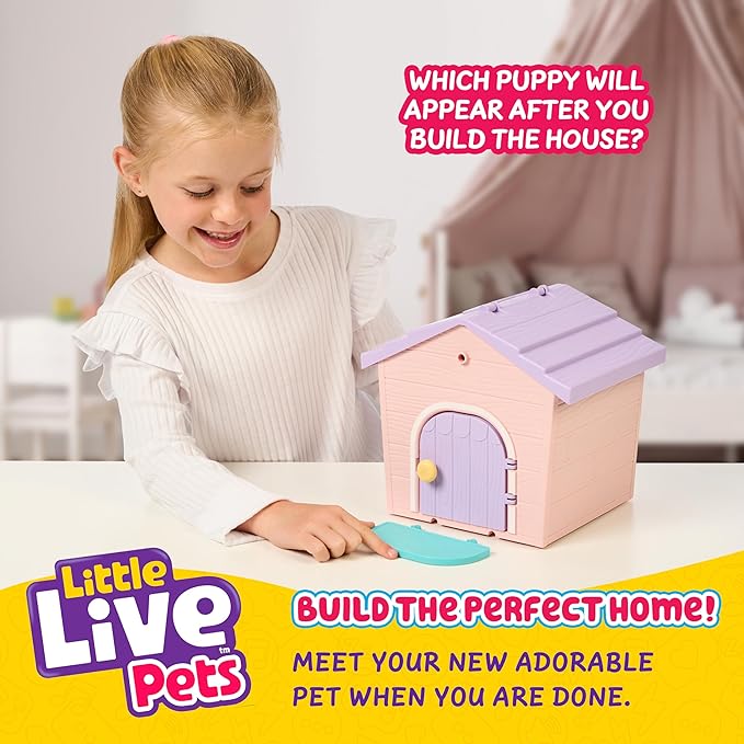 Little Live Pets My Puppy's Home Mini Playset, Pink, Play Dog with Building Dog House Toys, Customizable Puppy Plush Toy for Kids of Ages 5+