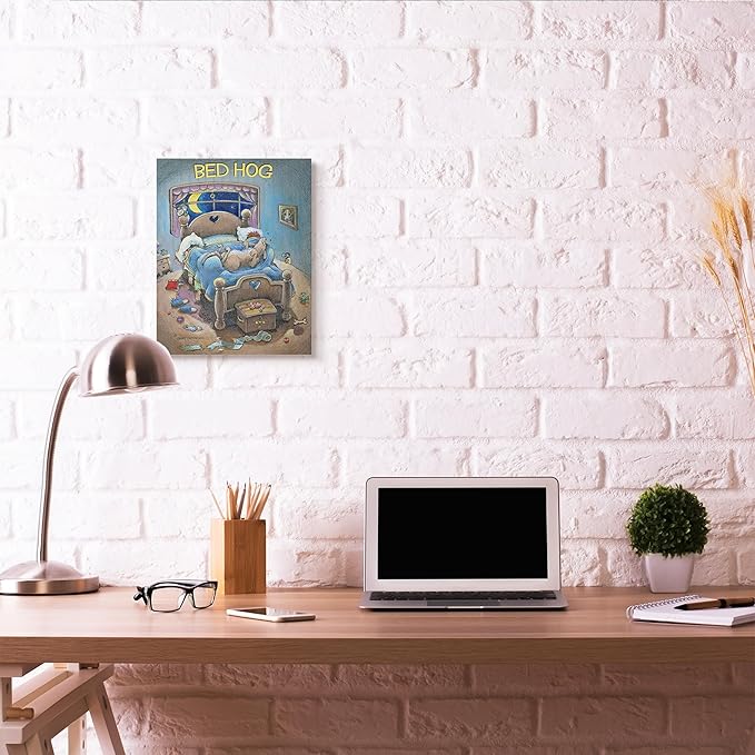 Stupell Industries 'Bed Hog Funny Pet Dog Cartoon Design', Canvas Art, 16 x 20 Inches, Easy to Hang and Sturdy, Made in USA, by Gary Patterson