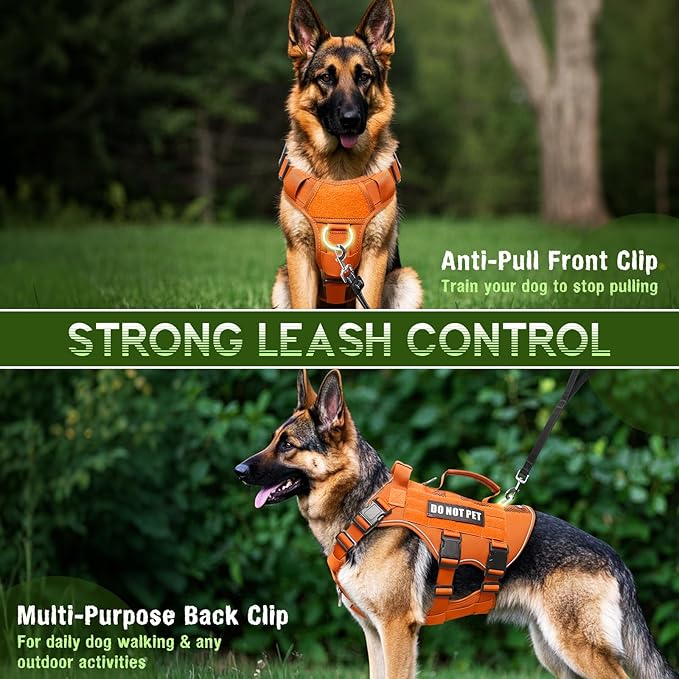 WINSEE Mesh Dog Harness with 10 Pet Patches for Medium Service Dog in Training, Breathable Tactical Molle Vest with Double Handle, Reflective Military Pet Vest for Walking Hiking