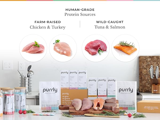 Purrly Lickable Wet Cat Treats Creamy Purée Human-Grade Chicken Breast with Prebiotic and Dietary Fiber for Digestive Health (30 Count) Non-Seafood Non-GMO No-Grains All Ages Low-Phosphorus