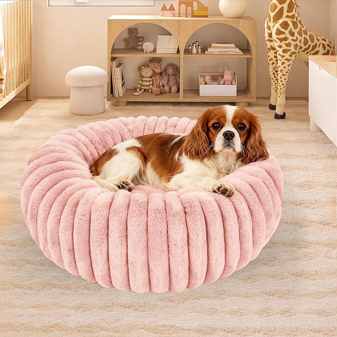 Washable Extra Large Dog Bed,Calming Anti Anxiety Round Donut Dog Bed,Fluffy Puppy Beds for Small Dogs,Cute Kitten Cat Beds for Indoor Cats,Anti-Slip Comfort Pet Beds for Extra Large Size(Pink,XXL)