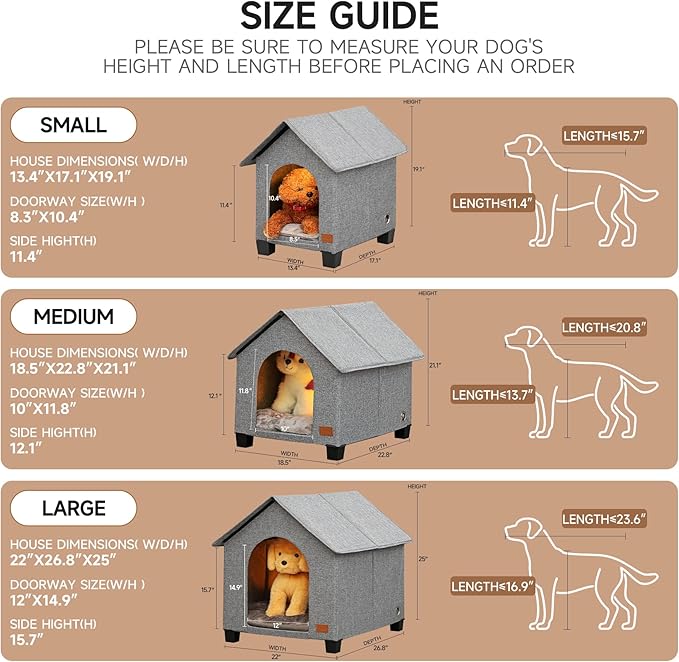Indoor Dog House with Warm Plush Mat and Elevated Feet,Soft Dog Bed House for Medium Size Dog and Multiple Large Cat,Max Pets Size 23.6 X 16.9 Inches