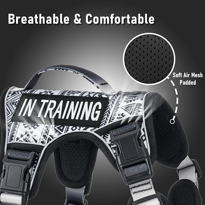Tactical Dog Harness for Large Dogs No Pull Easy Walking Adjustable Pet Harness Reflective K9 Working Training Easy Control Pet Vest Military Service Dog Harnesses Black Ethnic L