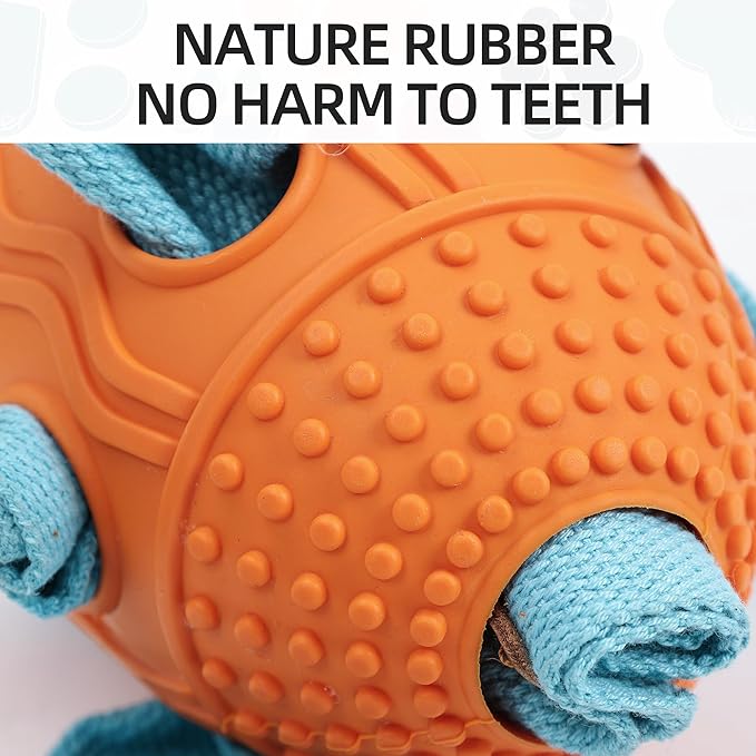 Dog Puzzle Toy,Football Dog Chew Toy for Small Medium Large Dogs, Interactive Hide and Seek Treat Dispensing Chew Toys for Aggressive Chewers, Tough Slow Feeder for Teeth Cleaning Orange