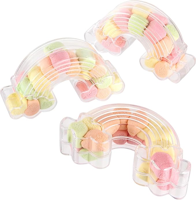 Hammont Rainbow Shaped Acrylic Candy Boxes - 12 Pack - 3.62"x1.96"x0.98" - Perfect for Weddings, Birthdays, Party Favors and Gifts | Designer Cute Clear Lucite Plastic Treat Containers