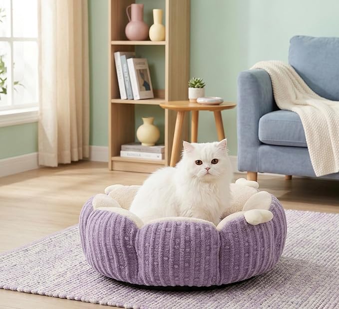 Cat Cave Bed for Indoor Cats - Calming Plush Cat Bed, Washable Anti-Slip Cat Nest, Cozy Kitten Bed 18 Inch for Cats up to 15 lbs