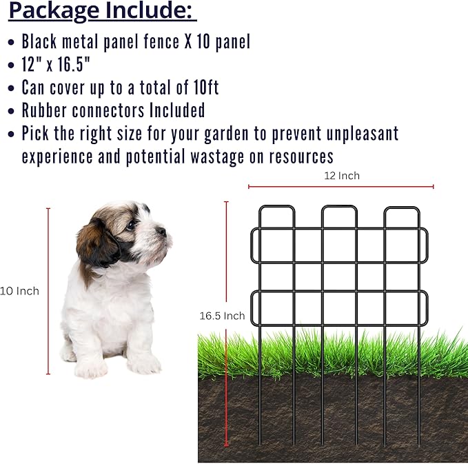 ShopLaLa Garden Fence Animal Barrier (10 Panels) 12in(L) x 16.5in(H) Small and Short White Metal Wire Fencing Decorative Flower Bed Edging for Landscape Plant Protector Dog Fences Yard Outdoor Decor