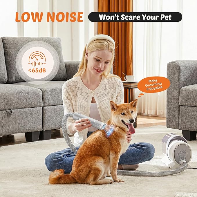 5-in-1 Pet Grooming Vacuum Kit, Dog Clippers with Cordless Low Noise 2.5L Dust Cup, 3 Suction Modes and 5 Groomer Tools for Dogs, Cats and Other Animals Hair Trimmer