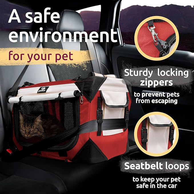 Cat & Dog Pet Carrier, Soft-Sided, Large 24"x16"x16", Fits Large Cat, 2 Cats, or Medium Dog Comfortably, Great for Travel & Vet Visits, Privacy Windows, Removable Bed, Locking Zippers, Foldable