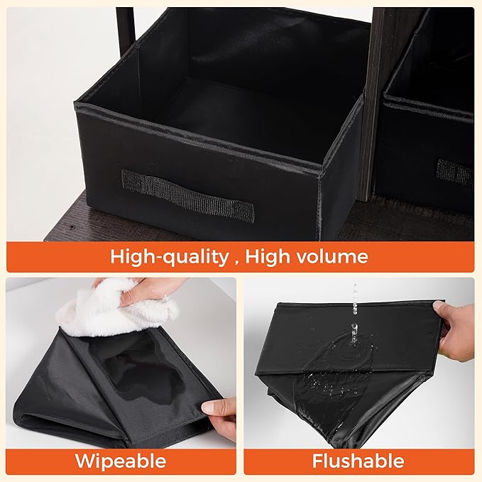 Dwanton Litter Box Enclosure with 2 Storage Shelves and 2 Drawers, 2-in-1 Hidden Cat Litter Box Enclosure Furniture with Shelf, Reversible Entrance, Washable Drawers, 50-Inch, Dark Grey