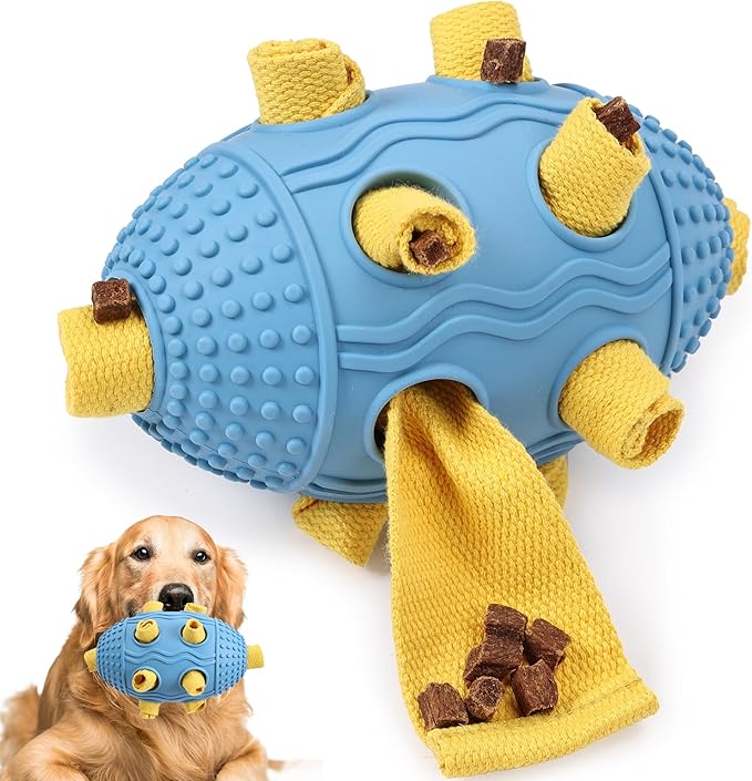 Dog Puzzle Toy,Football Dog Chew Toy for Small Medium Large Dogs, Interactive Hide and Seek Treat Dispensing Chew Toys for Aggressive Chewers, Tough Slow Feeder for Teeth Cleaning Blue
