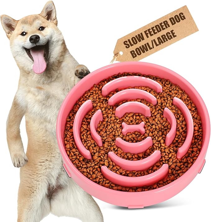 WHIPPY Large Slow Feeder Dog Bowls for Large Medium Dogs Anti-Chocking Slow Feeding Maze Dog Food Bowl Slow Eating Interactive Bloat Stop Puzzle Bowl,Pink