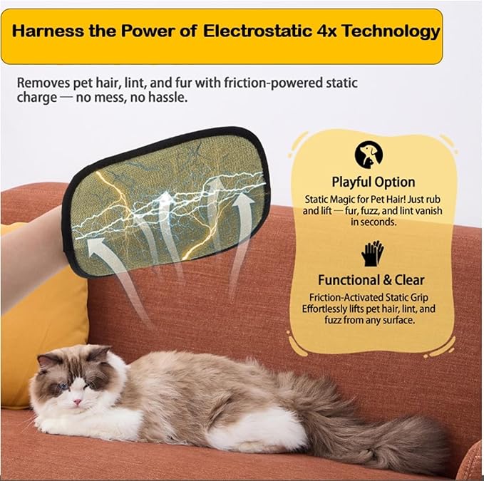 Upgraded | Pet Hair Removal Glove (Black, 1 Pc) – Reusable 5-Finger Electrostatic Fur Remover for Cats & Dogs – Washable Dog Hair Remover Glove for Car, Couch & Clothes – Pet Hair Remover