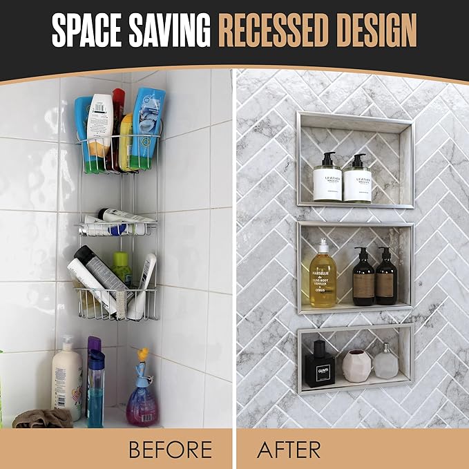 Houseables Shower Niche, Shower Niche Insert Tile Ready, Recessed Bathroom Storage, 12x20 + 12x6, in Wall Shelf, Cubby Inserts, Recessed Shampoo Caddy, Inset Shelves, Built in Nook, Soap Box, Prefab