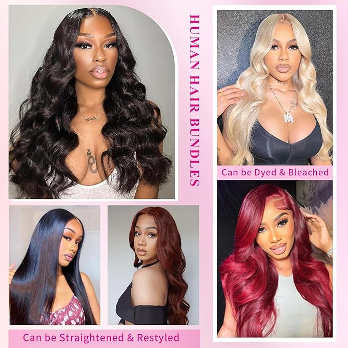 12A Human Hair Bundles Body Wave Bundles Human Hair 3 Bundles 26 26 26 Inch 100% Unprocessed Brazilian Virgin Hair 300g/Pack Real Human Hair Extensions Natural Black