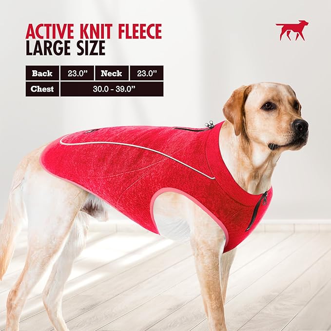 Insulated Fleece Sweater for Dogs | Lightweight Warm Dog Vest | Zipper Port for Harness | Cold Weather Winter Jacket | Rain Snow Repellant Coat | Adjustable for Small Medium Large Girl Dogs (Red/L)