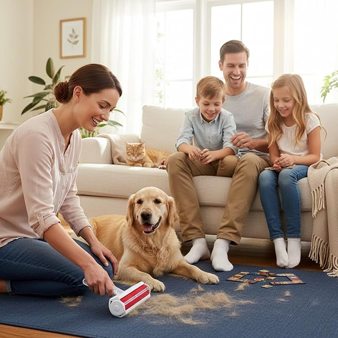 Pet Hair Remover Roller – Reusable Multi-Surface Lint Roller for Dog & Cat Fur on Furniture, Couch, Carpet, Bedding, Clothes & Car Seats – Eco-Friendly, Portable Hair Removal Cleaning tool for Home
