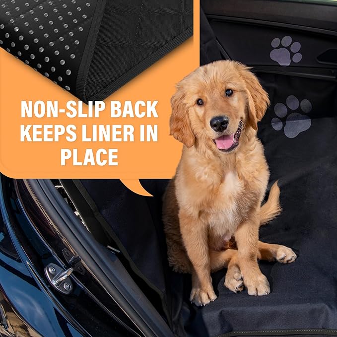 Active Pets XL Waterproof Hammock Large Car Seat Cover, Fits SUVs Trucks Big Sedans, Secure Convertible Travel Bed Protects Backseat Cargo from Dog Puppy Pet Water Food Drool Urine, Black w/Blue Trim