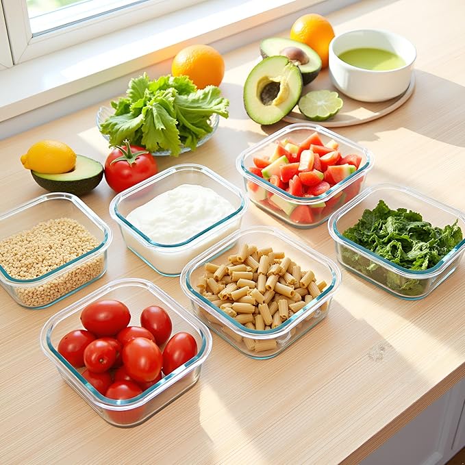 4PC Square Glass Containers With Lids (Dark Blue)