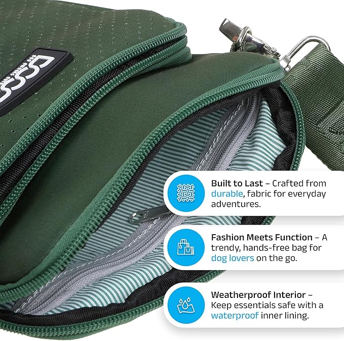 DOOG Walkie Bag - Adjustable Dog Treat Pouch Shoulder Bag with Poo Bag & Water Bottle Compartments - Comfort Fit for Everyday Use