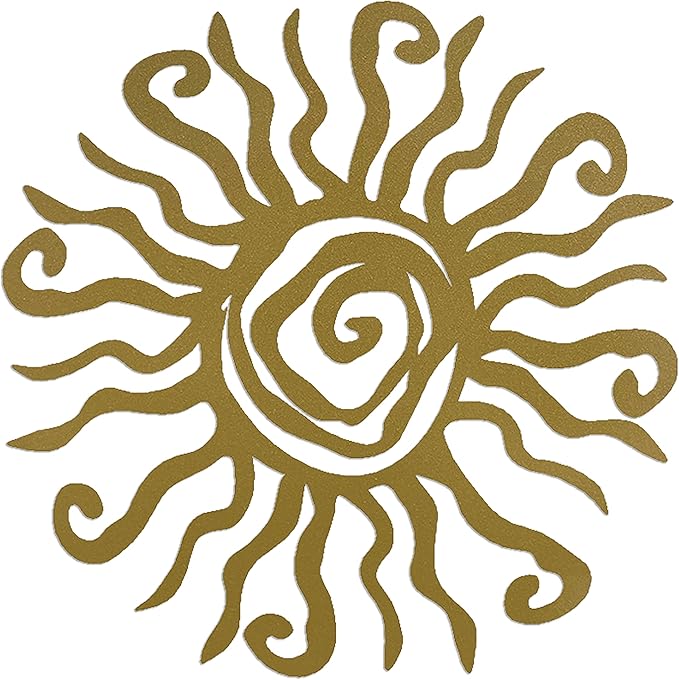 Riverside Designs Wacky Sun Metal Wall Art Indoor/Outdoor Decor - 36" Gold Rust Proof Wall Sculpture - Made in USA - Ideal for Bedroom, Garden, Home, Patio and Farmhouse