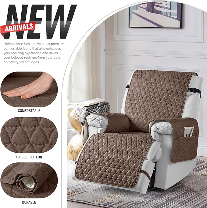 TAOCOCO 100% Waterproof Recliner Cover - Recliner Cover with Non-Slip Granule, Recliner Chair Covers with Elastic Band, Recliner Chair Covers for Reclining Chair(Brown, Medium-25'')