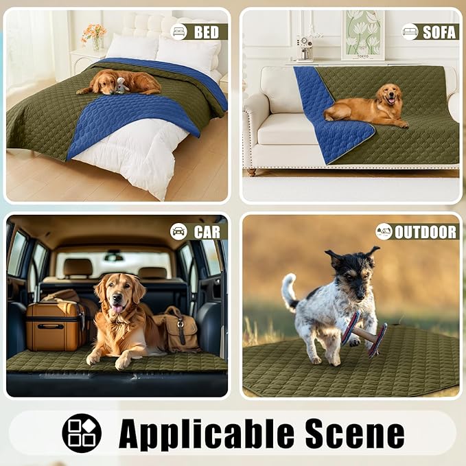 Smiry Waterproof Dog Bed Cover Blanket, Soft Reversible Pet Blanket, Washable Leakproof Cats Dogs Couch Cover for Sofa, Couch, Furniture, Plaid (82x82 Inch, Green/Navy)