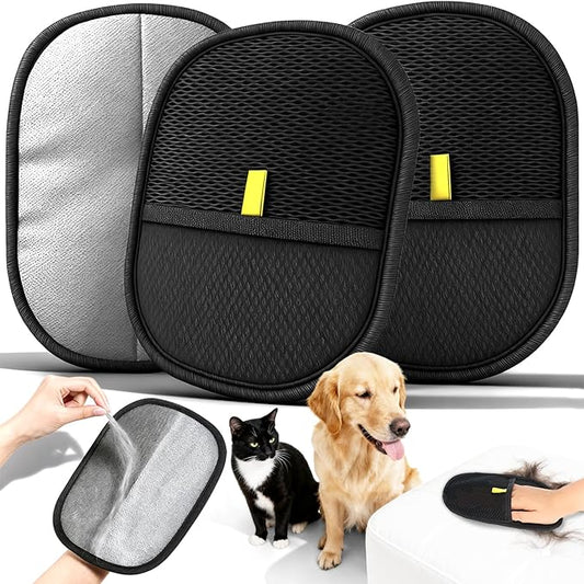 3 PCS Pet Hair Removal Gloves for Dogs & Cats - Reusable Electrostatic Magic Brush Pet Hair Remover Glove Tool for Couch, Clothing, Furniture, Carpet, Bed, Curtain, Car Seat