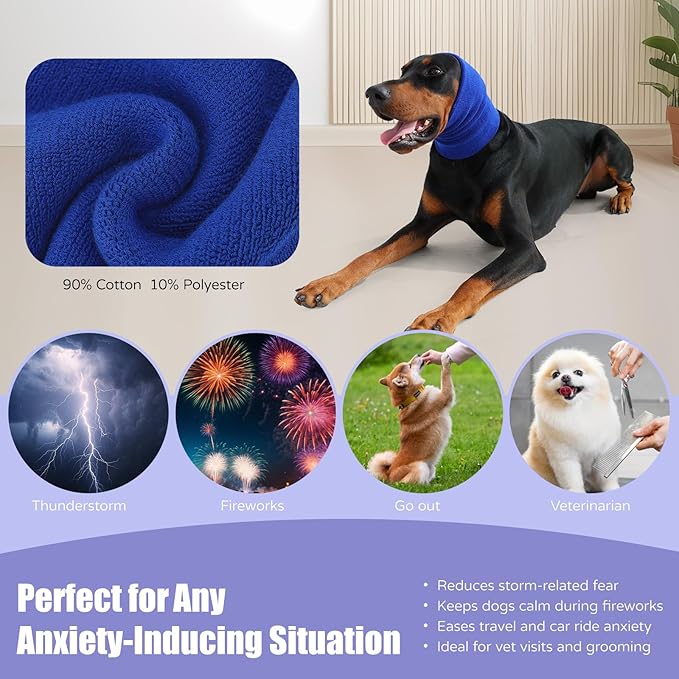 Dog & Cat Calming Hoodie - Anxiety Relief Ear Protector, Noise-Canceling Head Cover for Grooming, Bath, Force Drying, Thunder & Fireworks