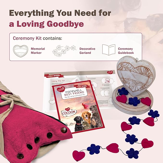 Cocoon® - Eco-Friendly Pet Burial & Cremation Ceremony Kit (Premium Wool) - Casket for Dogs and Cats (Choose Size & Color) (XL, Pink)