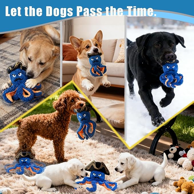 Octopus Dog Toy-Automatic Bouncing Ball, Moving Chew Toy with Bouncing Ball, Interactive Dog Toys for Small and Large Dogs, Automatic Moving Dog Ball Toys, Squeaky Tug of War Dog Toy to Keep Them Busy