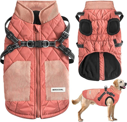 Mosucoirl Warm Dog Coats Pet Clothes, Waterproof Dogs Jacket Reflective Pet Outfits Winter Dog Cold Weather Coat Cozy Snow Jackets Vest for Small Medium Large Dogs Puppy Doggie