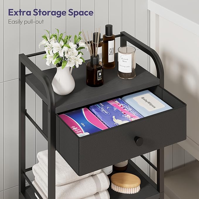 SWTYMIKI 14.57"x32.28" Bathroom Storage Cabinet – Freestanding Toilet Paper Storage with Doors & Drawer, Bathroom Organizers and Storage for Small Spaces, Laundry Room, Ideal for Towels, Black