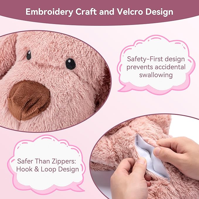 Heartbeat Puppy Toy Dog Heartbeat Toy for Anxiety Relief and Calming Aid, Heartbeat Stuffed Animal for Comfort Sleep Aid Crate Training Cuddle, Pink