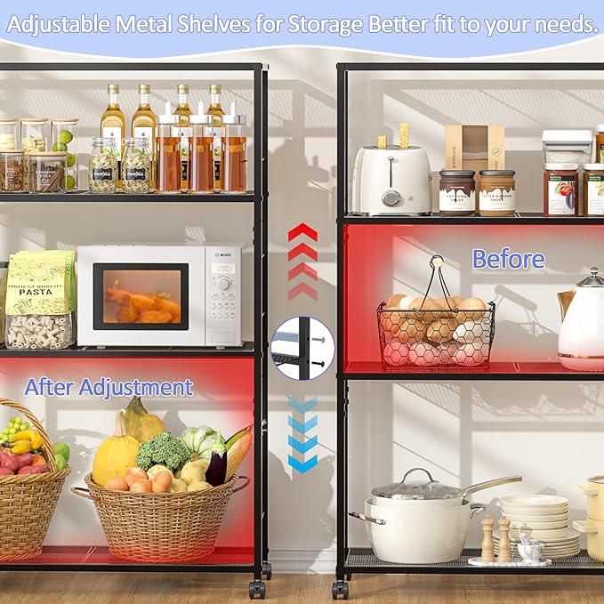 4 Tier Wire Shelving, Rolling Storage Rack with Wheels, Metal Shelving Unit with Adjustable Shelf, Black Shelves for Kitchen, Garage, Pantry & Closet Organizer 32.7" L x 11.8" D x 49.2" H