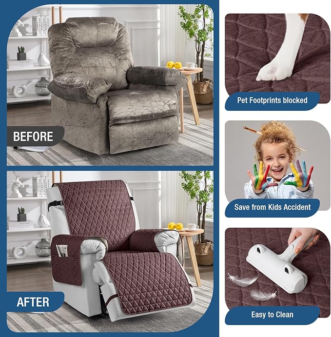 TAOCOCO 100% Waterproof Recliner Cover - Recliner Cover with Non-Slip Granule, Recliner Chair Covers with Elastic Band, Recliner Chair Covers for Reclining Chair(Coffee, Small-22'')