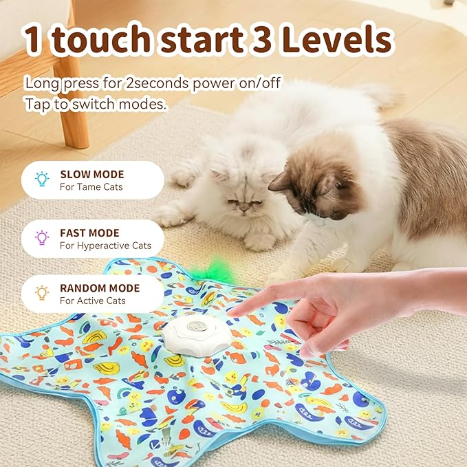 Cat Toys for Indoor Cats,Rechargeable Interactive Cat Toy with Touch-Activated Hide and Seek,Fluttering Feather and Mouse Squeaker for Bored Indoor Adult Cats Easter Gifts Green
