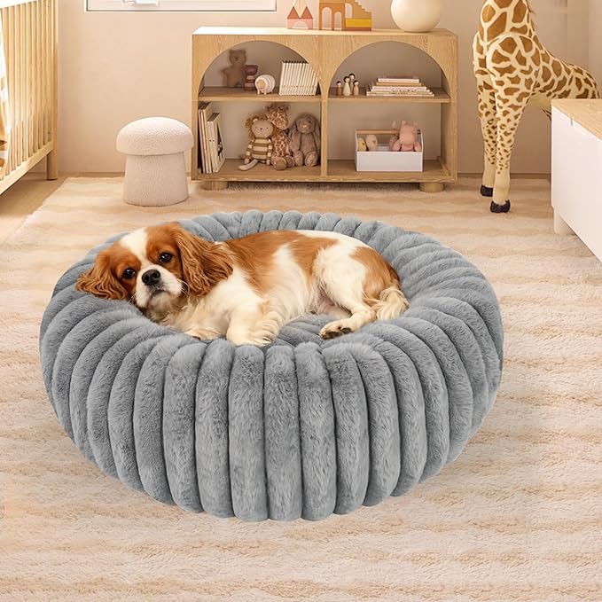 Washable Extra Large Dog Bed,Calming Anti Anxiety Round Donut Dog Bed,Fluffy Puppy Beds for Small Dogs,Cute Kitten Cat Beds for Indoor Cats,Anti-Slip Comfort Pet Beds for Extra Large Size(Grey,XXL)